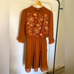 Savanna Jane embroidered fall dress: burnt sienna